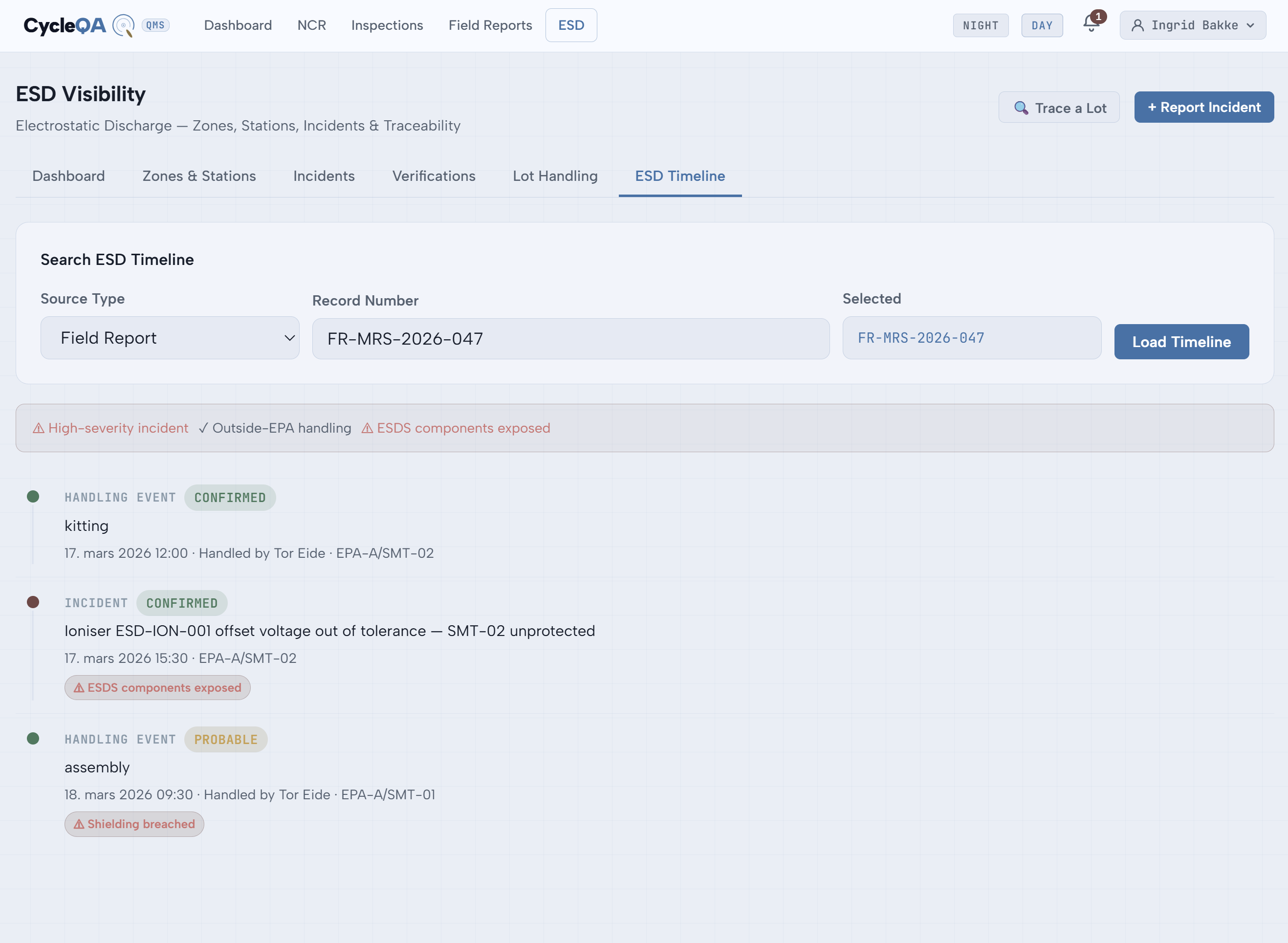 CycleQA ESD Timeline for FR-MRS-2026-047 — full evidence chain